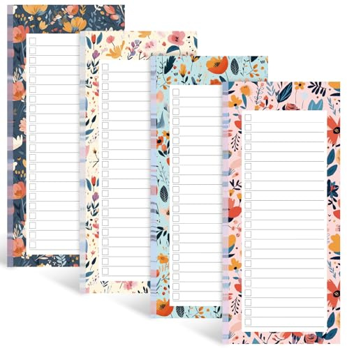 Koogel Magnetische Kühlschrank-Notizblöcke, Blumendesign, 4 Packungen mit 200 Blatt, Memo-Notizblock, 70 g Premium-Papier, Abreißblätter, perfekt für Tagespläne, Einkaufslisten und Aufgabenverwaltung