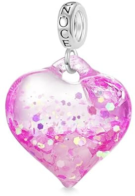 GNOCE Charm Anhänger Glitzerndes Herz Anhänger 925 Sterling Silber Bead Charms für Armband Schmuck Geschenk für Frau Fit Armbänder/Halskette (Rosa)
