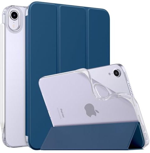 MoKo Case for iPad Mini (A17 Pro) 7th/6th Gen 2024/2021, Dark Sea Blue | iPad Mini 8.3 Inch Case Protective Trifold Folio Cover, Flexible Soft TPU Translucent Back Smart Cover, Auto Wake/Sleep