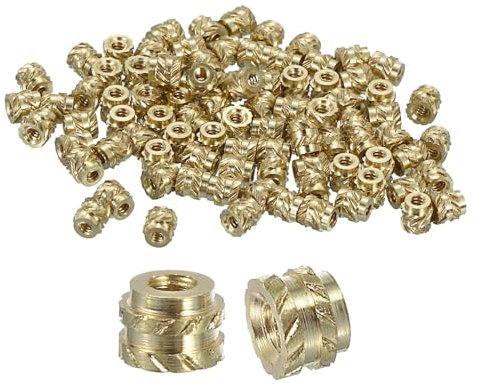 Sourcing Map Knurled Insert Nuts, 100pcs M1 x 1.5mm L x 2mm OD 3D Printing Brass Female Threaded Inserts, Heat Set Embedment for Brass