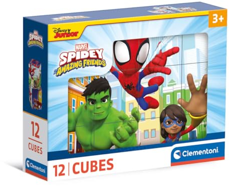 Clementoni Marvel Spidey and His Amazing Friends 12 Würfel Puzzle Kinder - Geschicklichkeitsspiel für Kinder ab 3 Jahren - Sensorik- & Motorikspielzeug 41198