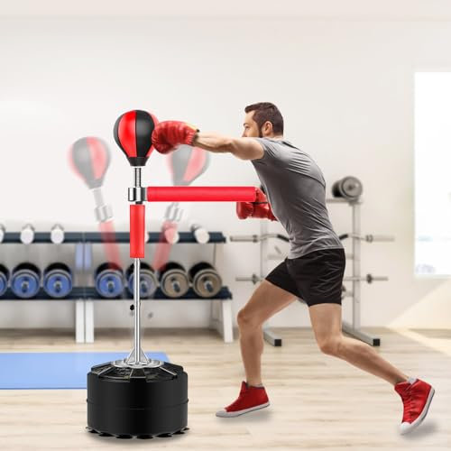 DSYOGX Standboxsäcke mit Boxhandschuhe Erwachsene Standboxsack Höhenverstellbarer Freistehender Boxbirne mit Ständer für Fitness und Boxbegeisterte, Bodenhalterung