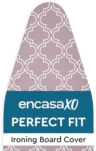 Encasa XO Ironing Board Covers and pad 125x39 cm- Thick 3mm Felt Padding, Drawstring Tightening & Lock, Heat Reflective, Scorch & Stain Resistant, for Large Ironing Board - Mauve Tiles