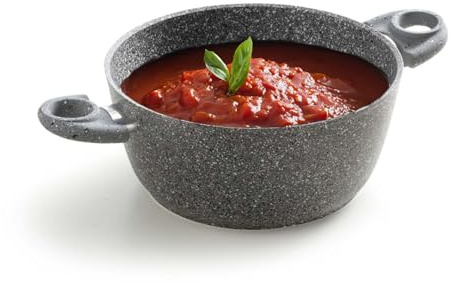 Avilia Casseruola Antiaderente con 2 Manici - Pentolino Antiaderente con Effetto Pietra, Ergonomico, Ideale per Sughi e Pasta, in Alluminio, 20cm, Made in Italy