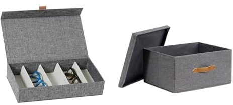 LOVE IT STORE IT Premium Aufbewahrungsbox für Brillen & Premium Aufbewahrungsbox mit Deckel - Aus hochwertigem Leinen Stoff - Verstärkt mit Holz - Extra groß und stabil - Grau - 43x33x21 cm