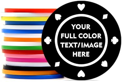 100 Custom Plastic Poker Chips Print with Personalized Text for Texas Hold'em Poker, Card Club or Late Night Poker Games (Style 14)