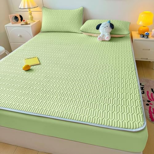 FOREPOTY Wasserbett Spannbettlaken,Sommer Kühle Latex-Bettwäsche, Matratzenschoner Mit Cartoon-Aufdruck Für Kinderzimmer, Bettbezug Für Kinderzimmer,Grün,90 * 200cm (3 Stück)
