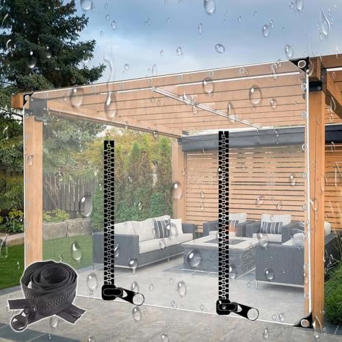 Tenda Telone Trasparente Con Porte a Cerniera,Pannelli Laterali Teloni Trasparenti Impermeabili,0.5mm Telo Di Copertura in Pvc,Tende Per Eventi e Tendoni,Per Gazebo Pergola,W×H-2.7×2.5m(8.9*8.2ft)