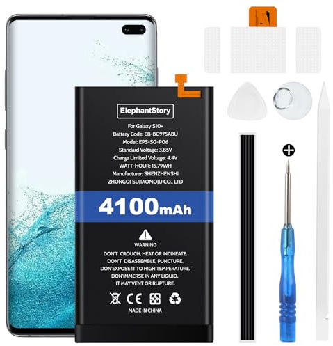 ElephantStory Batterie pour Samsung Galaxy S10 Plus SM-G975F/DS, Capacité 4100mah Li-polymère EB-BG975ABU Remplacer Interne Batterie avec Guide et Tous Les Outils de Réparation