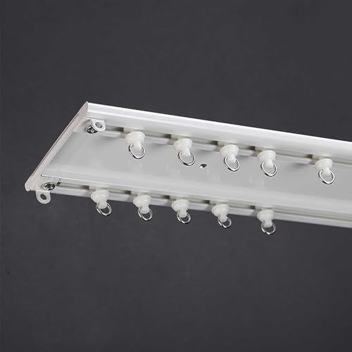 Ultradünne einteilige Doppelvorhangschiene Deckenschiene Gardinen Schienensystem 2-läufige Gardinenschiene, mit Deckenbefestigung for Fenster Balkon Hotels(White,4.2m(13.8ft))