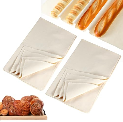 Mabor 2 Stück Teigtuch Leinentuch Zum Backen 48x36cm Brot Backen Zubehör Wiederverwendbares Strudeltuch Leinentücher Bäckerleinen für Teig Baguette Brot Gebäck