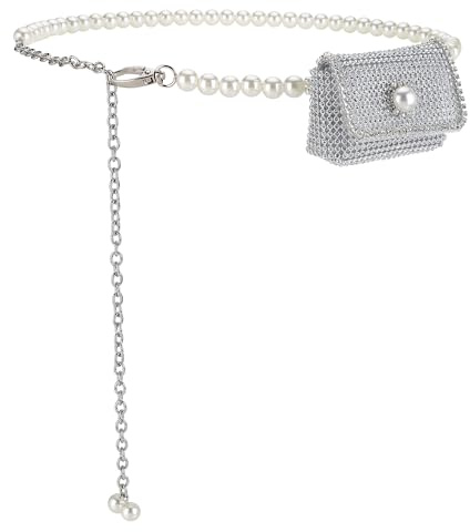 CHIC DIARY Perlen Taillengürtel mit Kleiner Strass Tasche Mini Hüfttasche Damen Mode Bauchtasche Gürteltasche Gürtel mit Kette
