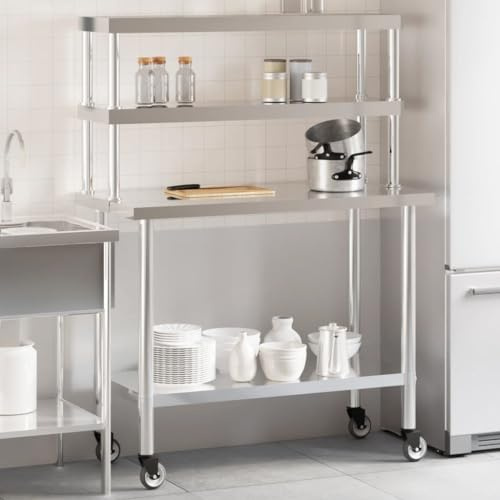LAPOOH Küchen-Arbeitstisch mit Aufsatzboard 110x55x150 cm Edelstahl, Grilltisch Outdoor, Outdoorküche Schrank, Grill Beistelltisch, Küchenwerkbank - 3208906