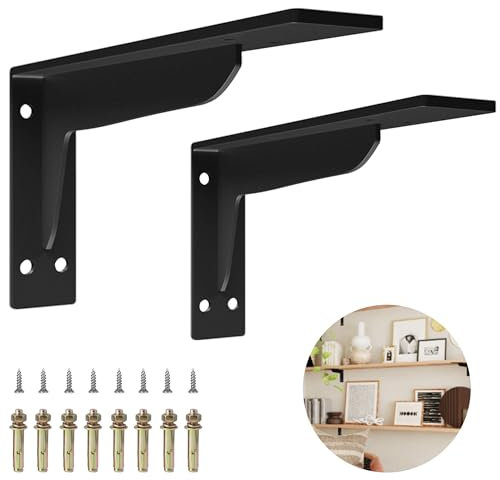 Heavy Duty Regalhalterung Schwerlast ,Schwarz Schwebende Trennwandhalterung 20cm,Wandregal Halterung,L-Förmiger Regal Winkelträger (2Pcs)，Ohne Bretter