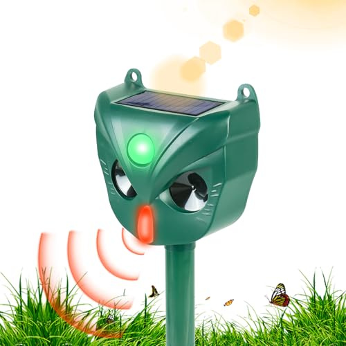 Répulsif solaire à ultrasons pour chat, étanche, avec détecteur de mouvement, flash LED, 5 plages de fréquence, répulsif à ultrasons pour taupes, chiens, oiseaux