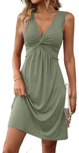 JENJON Mujer Mini Vestido de Manga Corta/Sin Mangas Torcer Cuello V Cintura Alta Vestido Verano