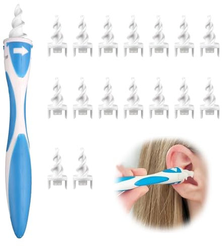 Ear Wax Remover, Safe and Effective Ear Wax Removal Tool, Spiral Ear-Wax Removal 16 Washable Soft Tips, Reusable Ear-Wax Remover Kit, Silicone Ears Cleaner, Suitable for Adults & Kids(Blue)