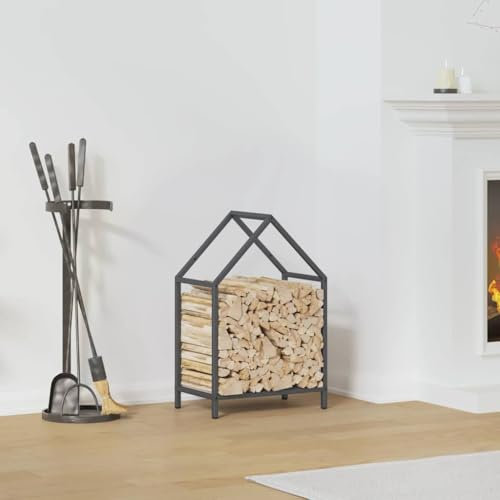 Homgoday Étagère à bois de chauffage Anthracite 40 x 25 x 60 cm, porte-bûches d'intérieur, porte-bois de chauffage, porte bois pour cheminée, bois d'intérieur, empilable poêle en bois