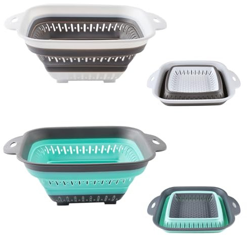 Collapsible Sieve,2 PCS Collapsible Colander Silicone,Folding Colander Kitchen Strainer Camping Colanders for Home and Outdoor Draining Pasta Vegetables Fruits