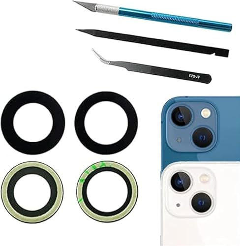 2 Lentilles en Verre de Remplacement pour caméra arrière iPhone 13/ 13 Mini | avec kit d'outils de réparation,Anti-Rayures et étanch
