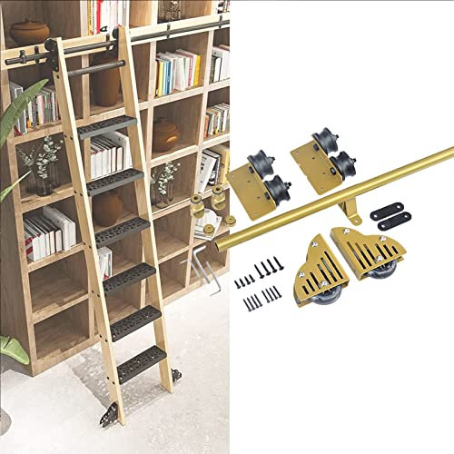 Schiebeleiter-Hardware-Set – komplettes Rollbahn-Set für Zuhause und Dachboden, 200 cm, runde Schiene, langlebig und stilvoll, Innenzubehör für einfachen Zugang