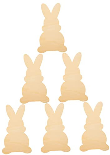 SEWOART 6 Stücke Leerer Osterhasen-ausschnitte Aus Holz Ostern Kaninchen Holz Chips Zum Bemalen Und Dekorieren Für Bastelarbeiten