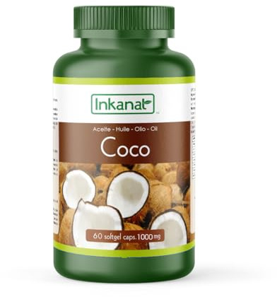 Aceite de Coco en cápsulas 60x1000 MG - INKANAT | 60 Cápsulas Blandas – Rico en Ácidos Grasos MCT – Apoyo Energético y Metabólico Natural – Apto para Dietas Keto y Paleo