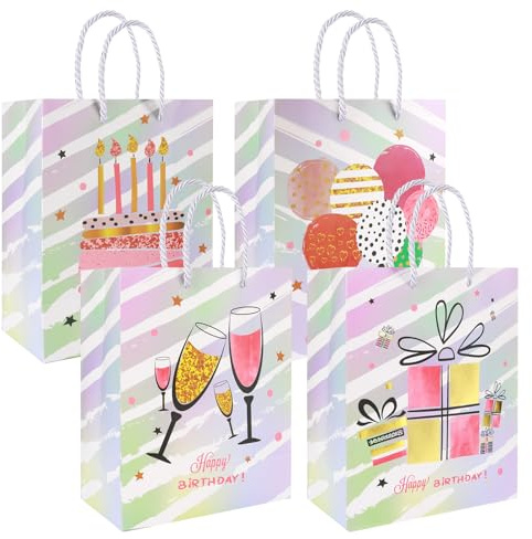 4 Pcs Kraftbeutel 18 x 23 x 10cm Geschenktaschen Geburtstags Geschenktüten Papiertasche