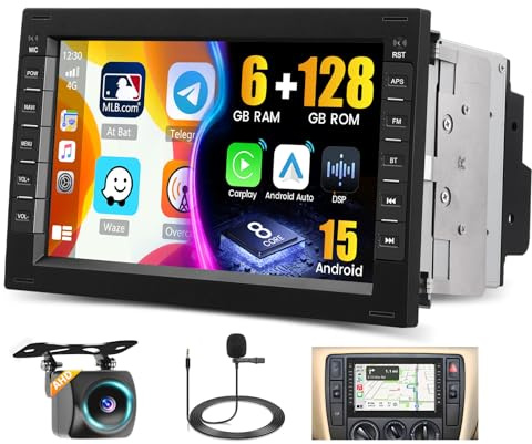 Hikity 8 Core 6G+128G DSP Android 15 Radio Coche para VW/Skoda Excellent/Peugeot 307/Ford Galaxy, Pantalla de 7 con Wireless CarPlay Android Auto GPS WiFi RDS/FM BT 59UI SWC Mic CAM
