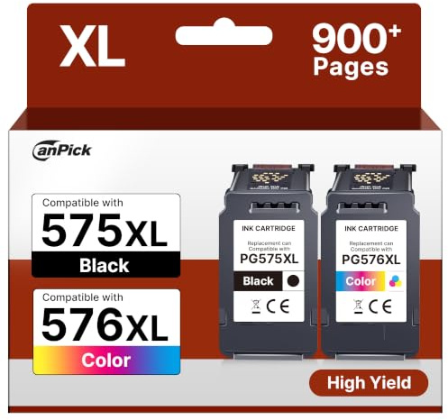 CanPick druckerpatronen 575 576 Multipack pg 575 XL 576 XL für Canon 575 Black 576 für Canon PIXMA TS3550i TR4755i TR4750i TR4751i TS3551i TS3750i TS3751i TS3752i TR4756i (575 Schwarz, 576 Farbe)