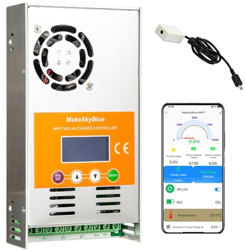 MakeSkyBlue 60A MPPT Solar Laderegler charge controller, 12V/24V/48V auto work, Max PV Leerlaufspannung 160V, Leistung 2800W, V123 WLAN Fernsteuerung APP, unterstützt AGM/GEL/Lithium/LiFePO4 -Batterie