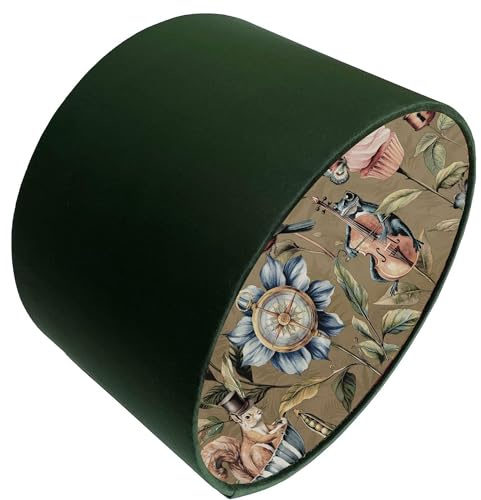 Green Velvet Lampshade for Ceiling Lights & Table Lamps – Animal Design Light Shade, Vintage Cottagecore Eclectic Home Decor