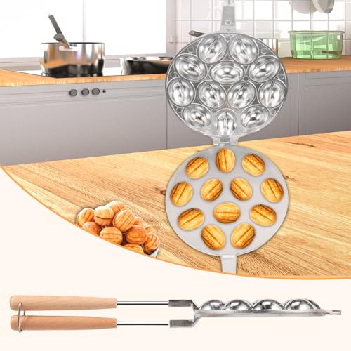 Walnut Cookie Mold Maker, Walnut Cookie Molds with Handle, Aluminum Alloy Oven Cookies Makers for Baking Nut Cakes, Waffles, Cookies, Sweet Dessert(silver)