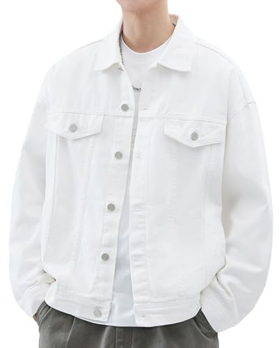 Casual Washed Cotton Jacka Herr Denim Trucker Coat Lätt Jean Ytterkläder Klassisk skjorta Jackor Vit Medium