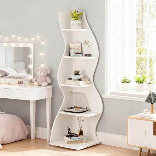 TWSOUL Hörnhylla, bokhylla, stående hörnhylla, förvaringshylla, växtstativ, 5 steg, 177,5 cm hög, för hem, kontor, vardagsrum, sovrum, balkong (vit)