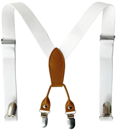 HISUNBEN Kids Braces Y-Back Clip-on Suspenders, Formal Classic -for 1-8 years olds Boys Girls Wedding Party Fancy Dress up-White