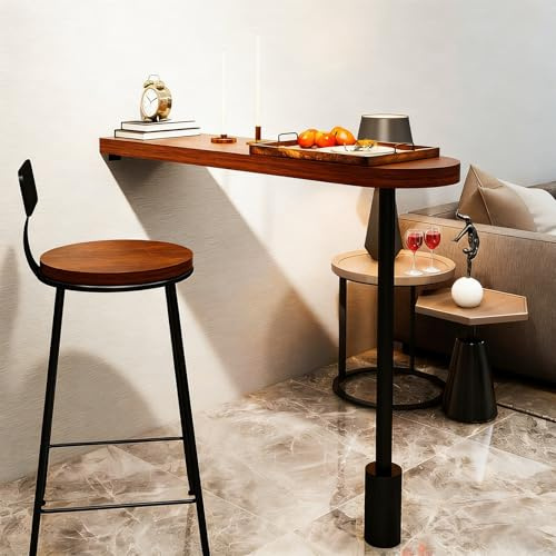 Industriell Väggmonterad Bartabell - Enkel Massivträ Pubtabell med Metallben, Lämplig för Hem, Café och Bar(140x35x105cm/55x14x41in)