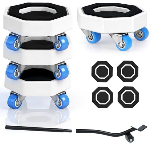 Kit de roulettes de Transport pour Meubles 350 Kg, avec Rainures pour Meubles et Appareils avec Pieds, Deplace Meuble, 4 roulettes Pivotantes 360° et 1 Levier de Levage Leve Meuble Lit Sofa