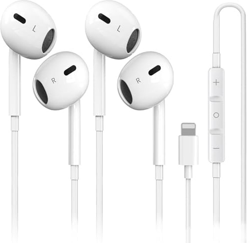 Nvnceiw Lot de 2 écouteurs filaires certifiés MFi pour iPhone, micro et contrôle du volume intégrés, réduction du bruit, compatibles avec iPhone 14/13/12/11/X/8/7/SE/Pro/Max/Plus, tous les systèmes