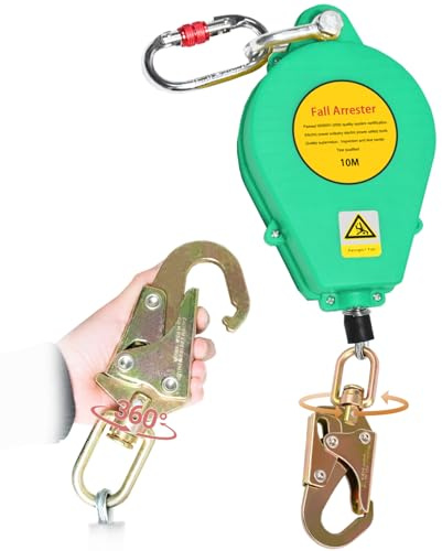 BOVDC Harnais de Securite Anti Chute Toiture Retractable 10m(Vert,10m)
