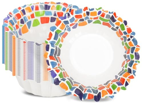 Suppenschalen Einweg 240 ml, 30 Stück, geometrisches Muster, extra dick | Mikrowellengeeignet und auslaufsicher. Ideal für Desserts, Eis, Snacks, Müsli und kleine Portionen