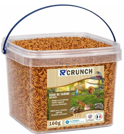 R'GARDEN - Franska torkade mjölmaskar - Auvergne-produkter och förpackningar - naturlig proteinrik mat för höns, fåglar, reptiler, sköldpaddor, igelkottar och fiskar (100 g)