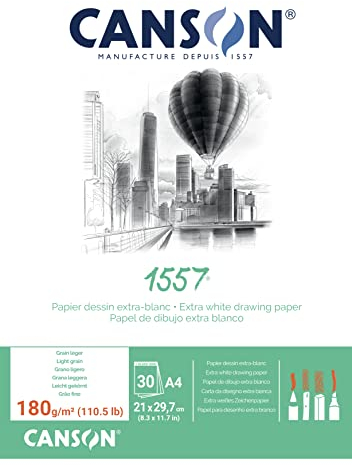 CANSON 1557® Zeichenpapier kopfgeleimt, DIN A4 - 21 x 29,7 cm, 30 Blatt, 180 g/m², leicht gekörnt