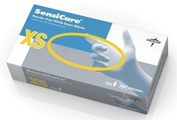 Medline SensiCare Nitrile Exam Gloves, Powder-Free, Medical- Grade, Hypoallergenic, Size XS, Blue, 150 Count