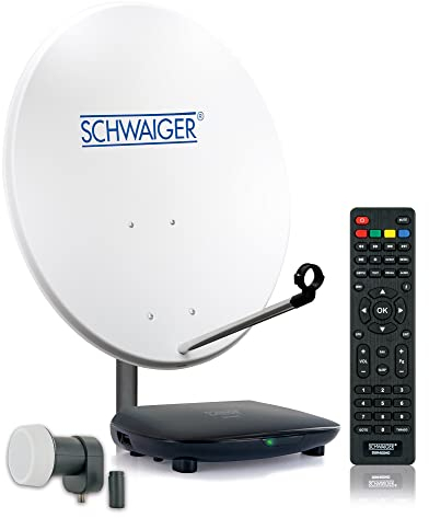 SCHWAIGER SAT-Anlage Satelliten-Set Satellitenschüssel Single-LNB HD-Receiver Fernbedienung digital SAT-Schüssel aus Stahl Hellgrau 80cm 1-Teilnehmer