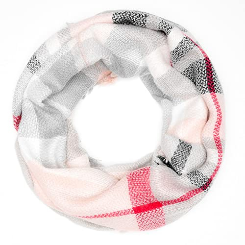 Autiga Damen Loop Winterschal Strickschal Karo Schal Schlauchschal rosa-grau unisize