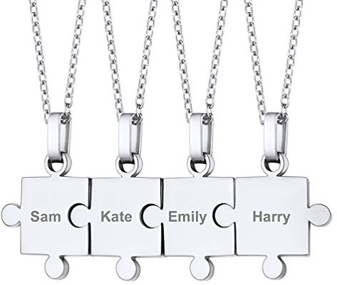 PROSTEEL personalisiert Puzzle-Teile Anhänger Kette 2/3/4/5/6/7/8 Stücke mit 55cm/2mm Rolokette Edelstahl/18k vergoldet Namensketten Gravur Ketten für Familien Freundschaft Partnerschaft