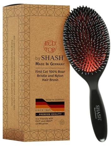 Since 1869 Hand Made In Germany - Nylon and 100% First Cut Boar Bristle Brush Suitable For Normal to Thick Hair - Gently Detangles, No Pulling or Split Ends - Softens Improves Texture, (Large)