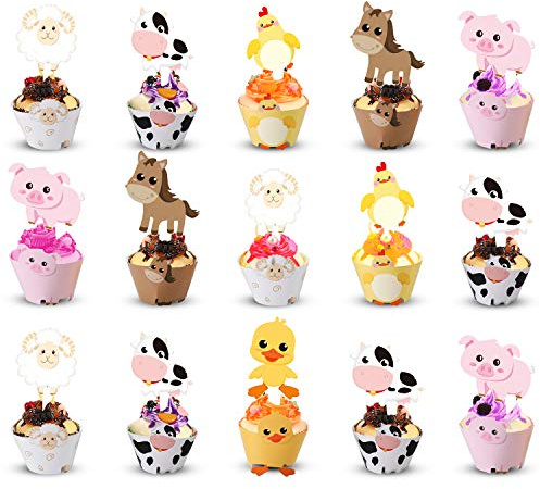 60 Stücke Farm Tier Cupcake Verpackung und Topper für Bauernhof Thema Party - Cupcake Verpackung Topper Farm Tier Geburtstag Party Dekoration Baby Dusche Lieferung