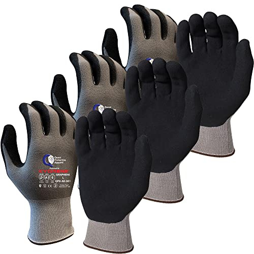Quest Protective Apparel Cut Resistant Work Gloves (ANSI A1) – Lightweight Graphene Gloves for Gardening, DIY, Mechanical & General Handling – Breathable Grip Gloves for Men & Women – Large, Pack of 3